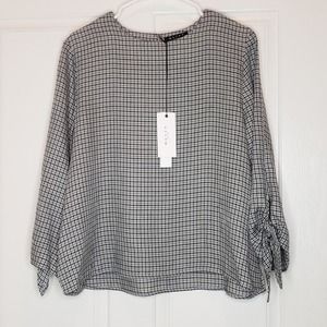 Maven West long sleeve tie sleeve top, black grey and white, size Large, NWT